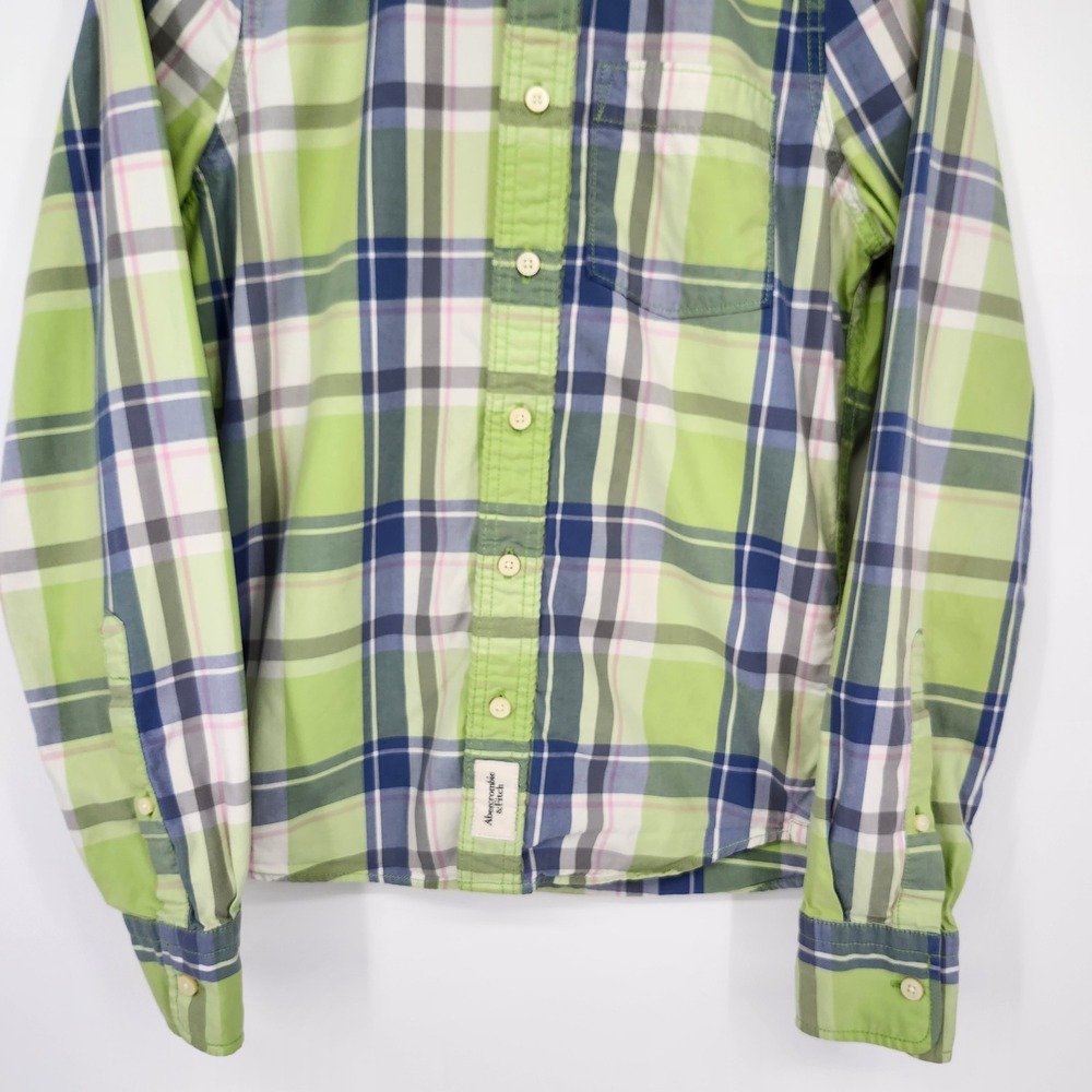 Abercrombie Fitch Mens Muscle Fit Shirt Small Green Blue Plaid Frat Boy Prep - Picture 4 of 10